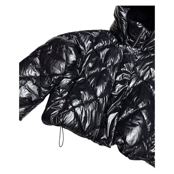 Banana Republic Shiny Metallic Winter Puffer Parka Coat Jacket Hooded Womens L - Picture 6 of 7